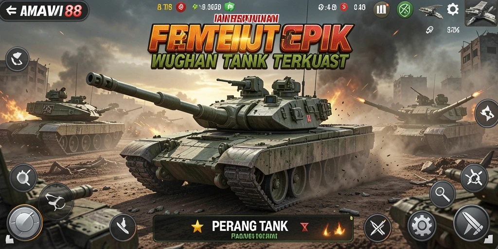 Tampilan screenshot AMAVI88 yang menampilkan pertempuran tank yang seru.