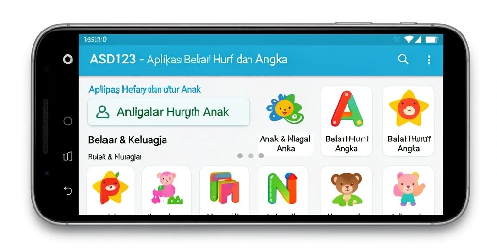 Tampilan antarmuka ASD123 yang cerah dan interaktif untuk belajar huruf dan angka.