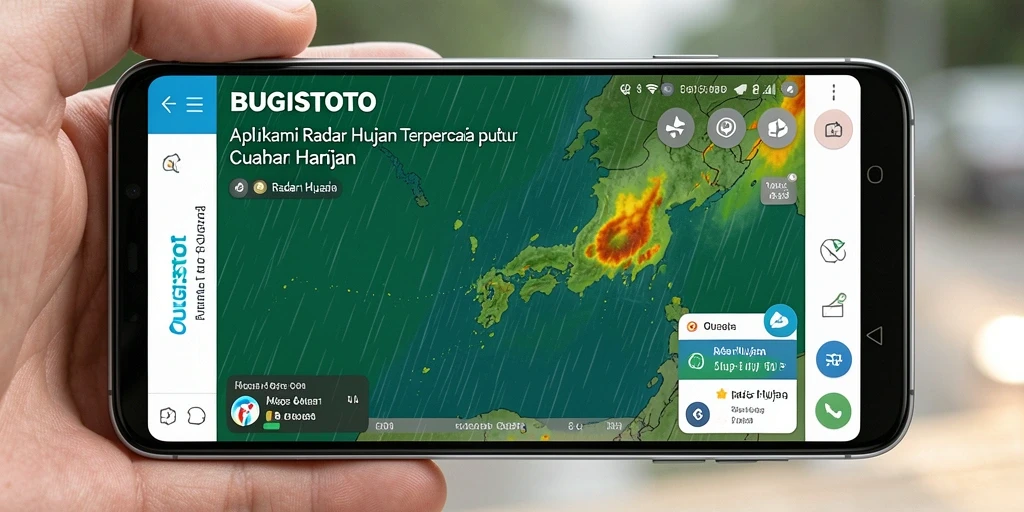 Tampilan antarmuka aplikasi BUGISTOTO yang menampilkan radar hujan.