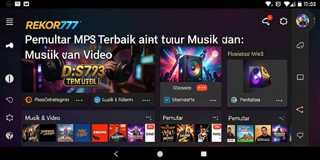 Tampilan antarmuka aplikasi REKOR777 dengan fitur Pemutar MP3.